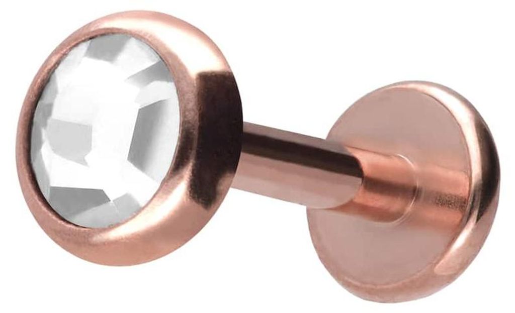 Ohrpiercing, Nasenpiercing Titan Labret mit Innengewinde KRISTALLDISC RoséGold Stablänge: 7mm | Stabstärke: 1,2mm | Discgröße: 4mm