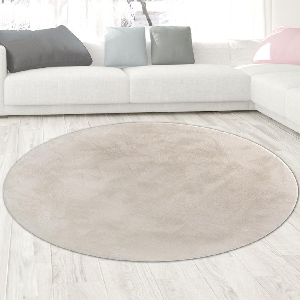 Teppich creme Hasenfell-Optik elegant weich mit feinem Schimmer modern Größe - 120 cm Rund