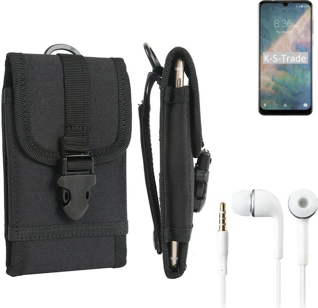 K-S-Trade Holster Schutz Hülle kompatibel mit ZTE Blade 10 Prime Gürteltasche Handy Hülle Tasche outdoor Seitentasche schwarz 1x + Kopfhörer