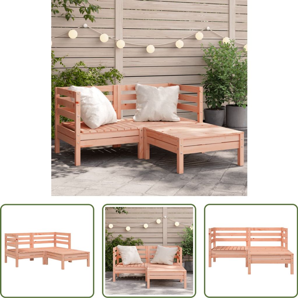 The Living Store Gartensofa 2-Sitzer mit Hocker Massivholz Douglasie