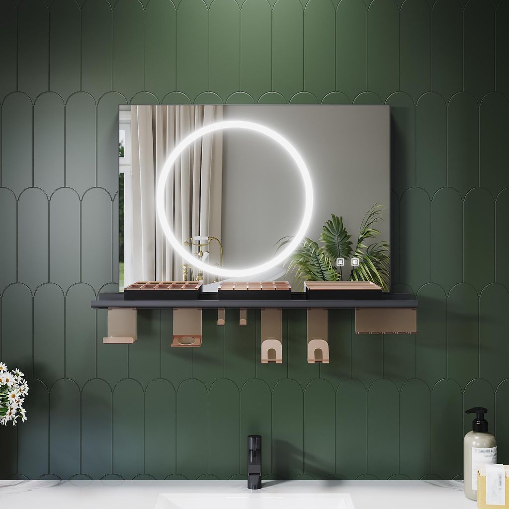 SONNI Badezimmerspiegel 70 x 50 cm, dreifarbig, dimmbar, RA90, beschlagfrei, mit multifunktionaler Ablage