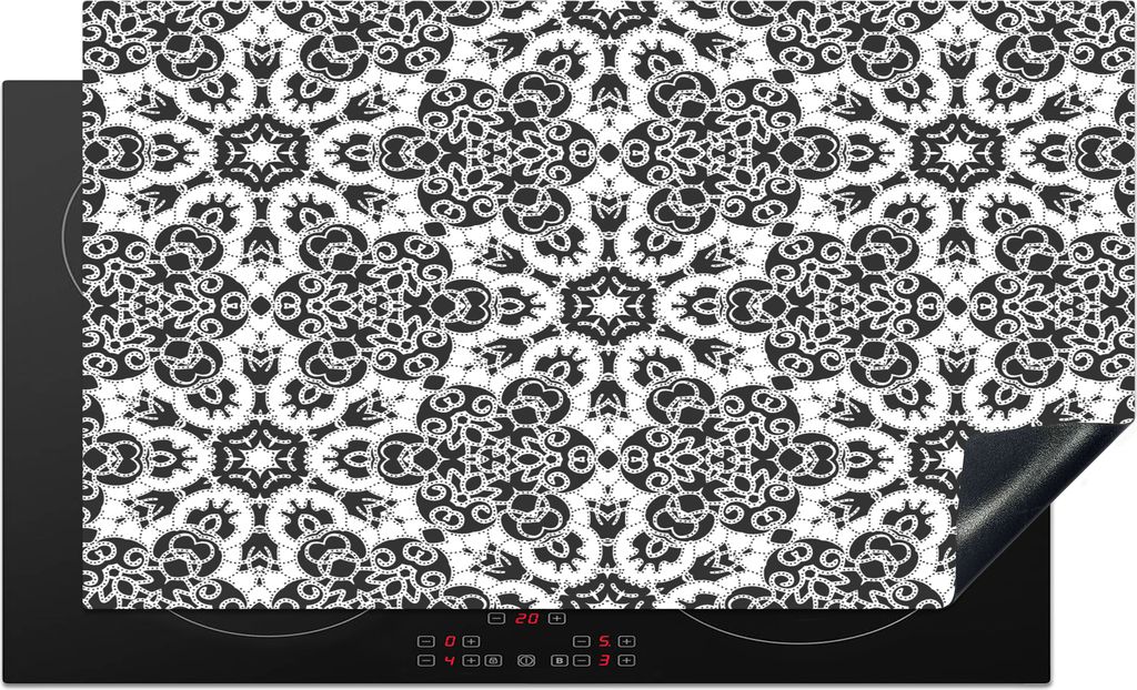 KitchenYeah Herdabdeckplatte Muster - Schwarz und Weiß - Mandala , 90x52cm, Küche Deko, Glaskeramikkochfeld Herdabdeckung, Abdeckplatte fùr Ko...