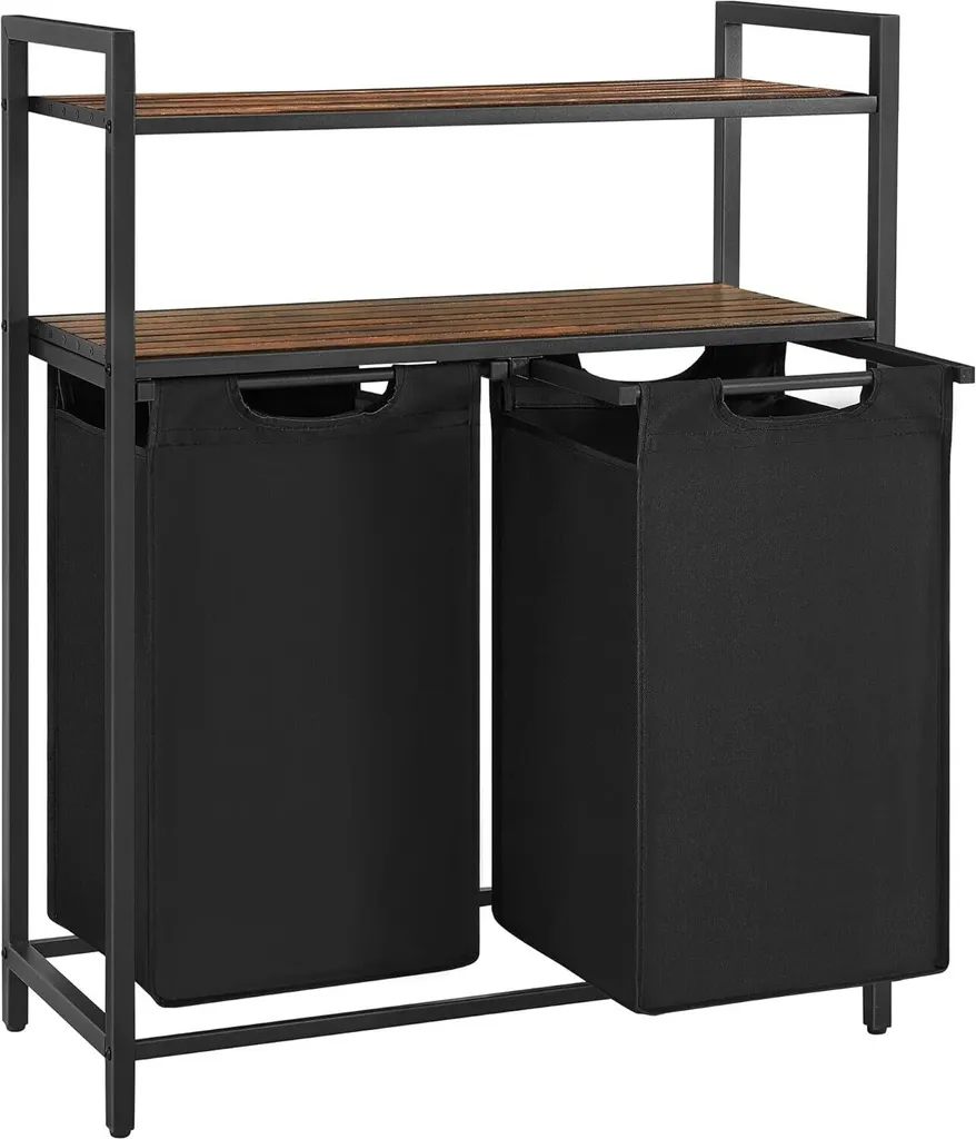 Panier à Linge Extensible 92L avec 2 Grands Sacs et Double Étagère Haute