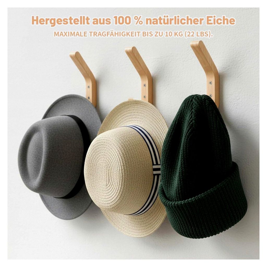 3 Stück Wandkleiderhaken aus Holz, 155mm J-Typ Design für Akustikpaneele, Hakenleiste für Küche, Schlafzimmer und Eingangsbereich