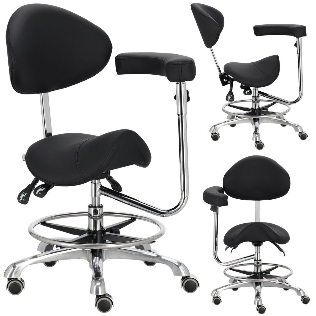Kosmetischer Friseurstuhl Sattel mit Rückenlehne und Produktbild 