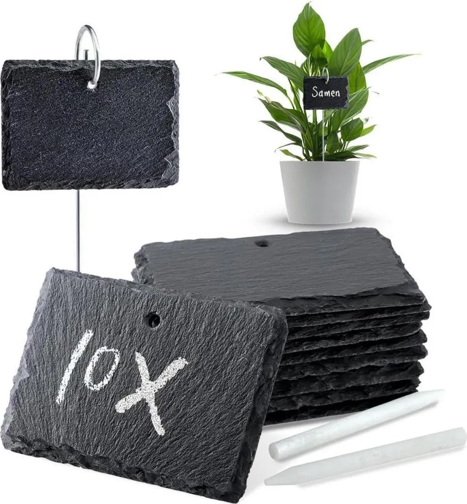 Set de 10 Panneaux de plantes en Ardoise avec Crayon à craie 10x7 cm