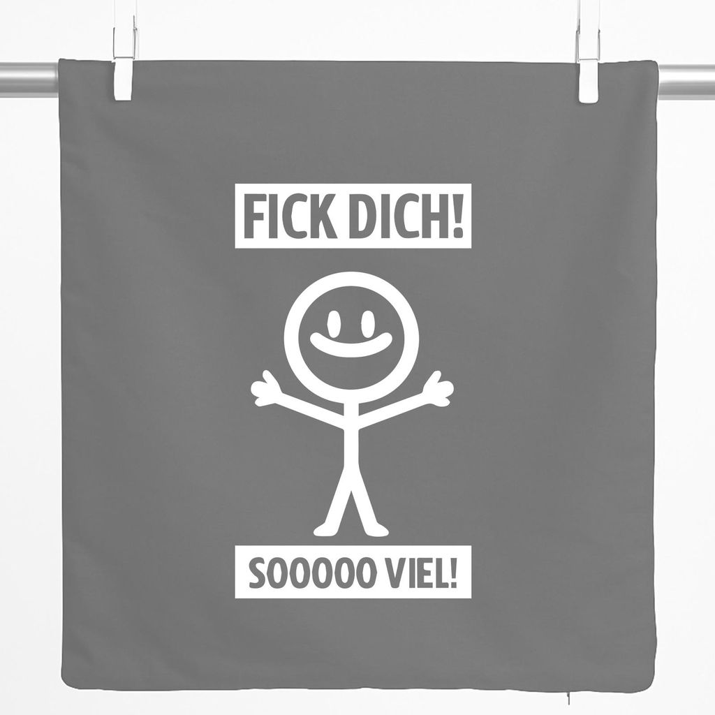 Huuraa Kissenbezug F*ck dick so viel Strichmännchen 40x40cm Steel Grey Baumwolle Dekokissenbezug Geschenkidee