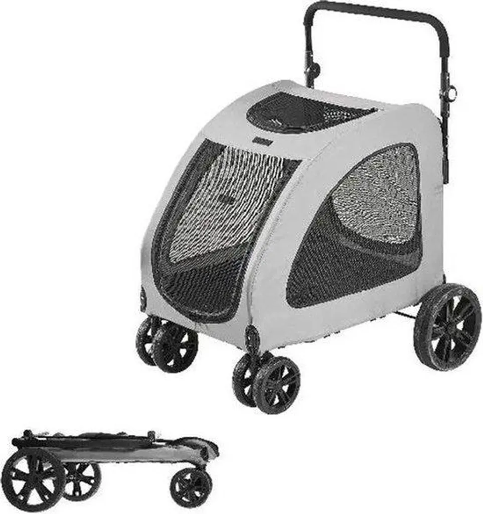 Poussette chien tout-terrain pliable grise : fini la fatigue en balade