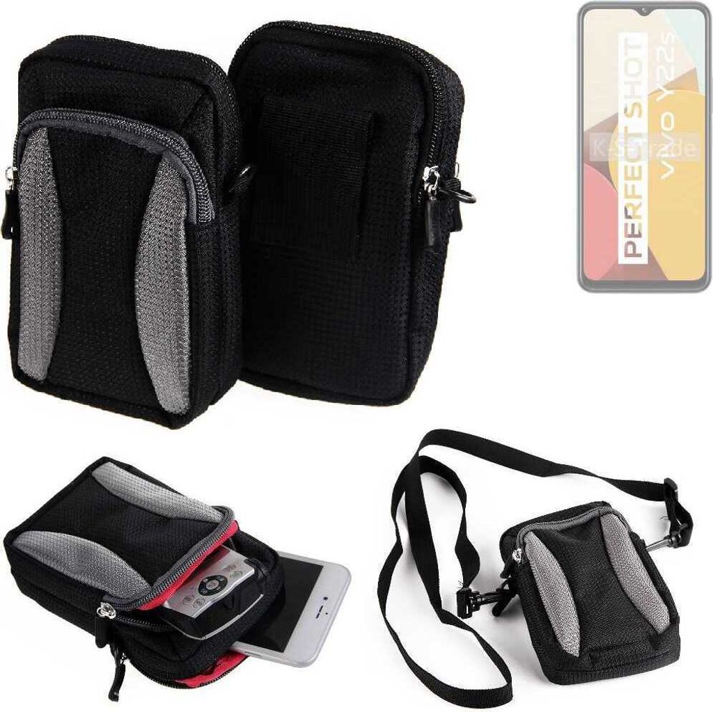 K-S-Trade Holster Schutz Hülle kompatibel mit Vivo Y22s Handy Hülle Gürteltasche Umhängetasche mit Zusatzfach schwarz