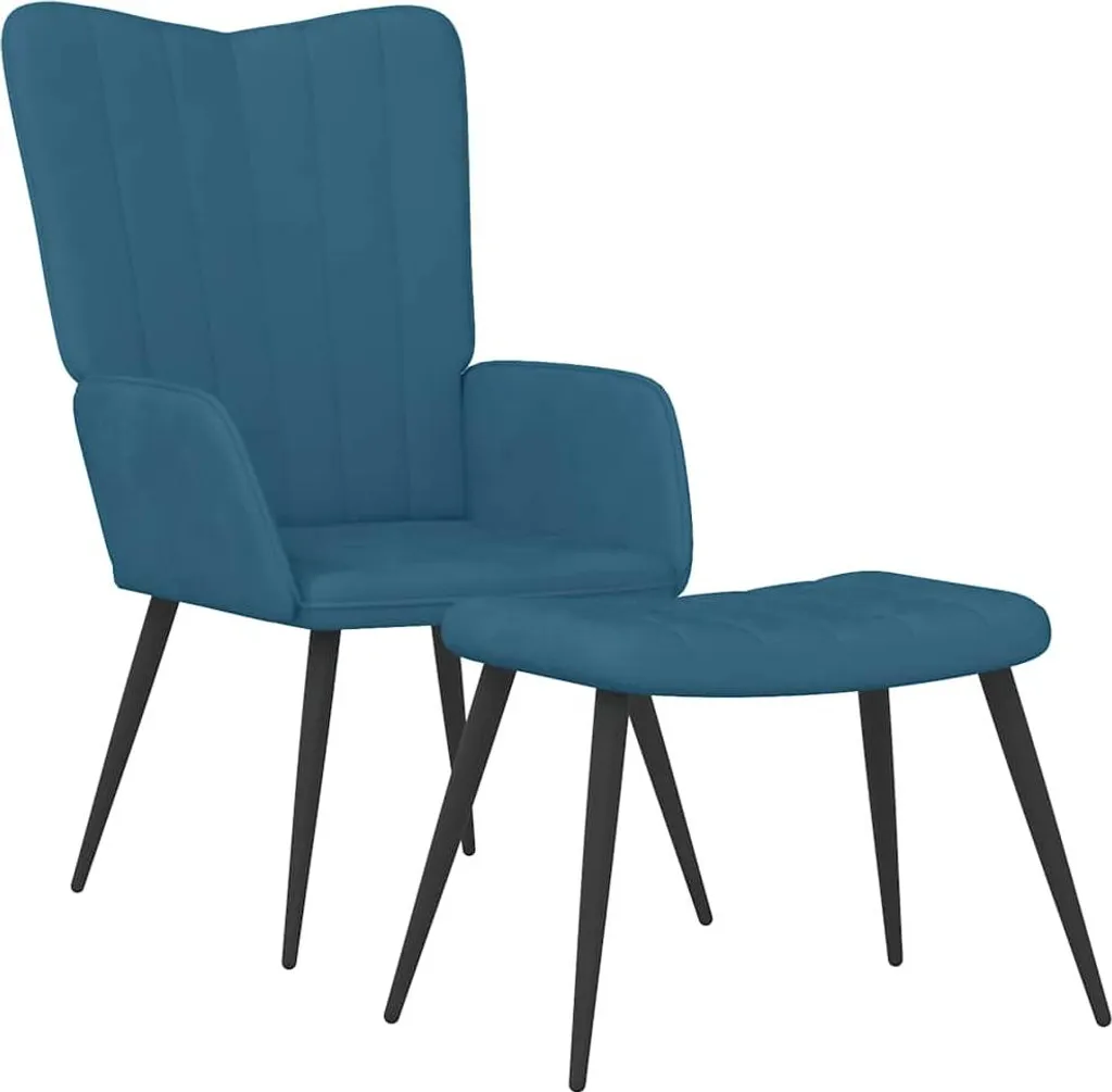 SYFAX Poltrona Relax Blu in Velluto con Sgabello - Comfort per Salotto