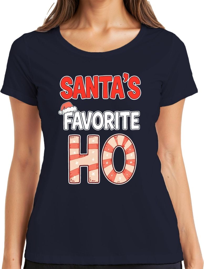 SANTA'S FAVORITE HO Lustig Weihnachten Nikolaus Party Geschenk Damen T-Shirt, Navy, 3XL