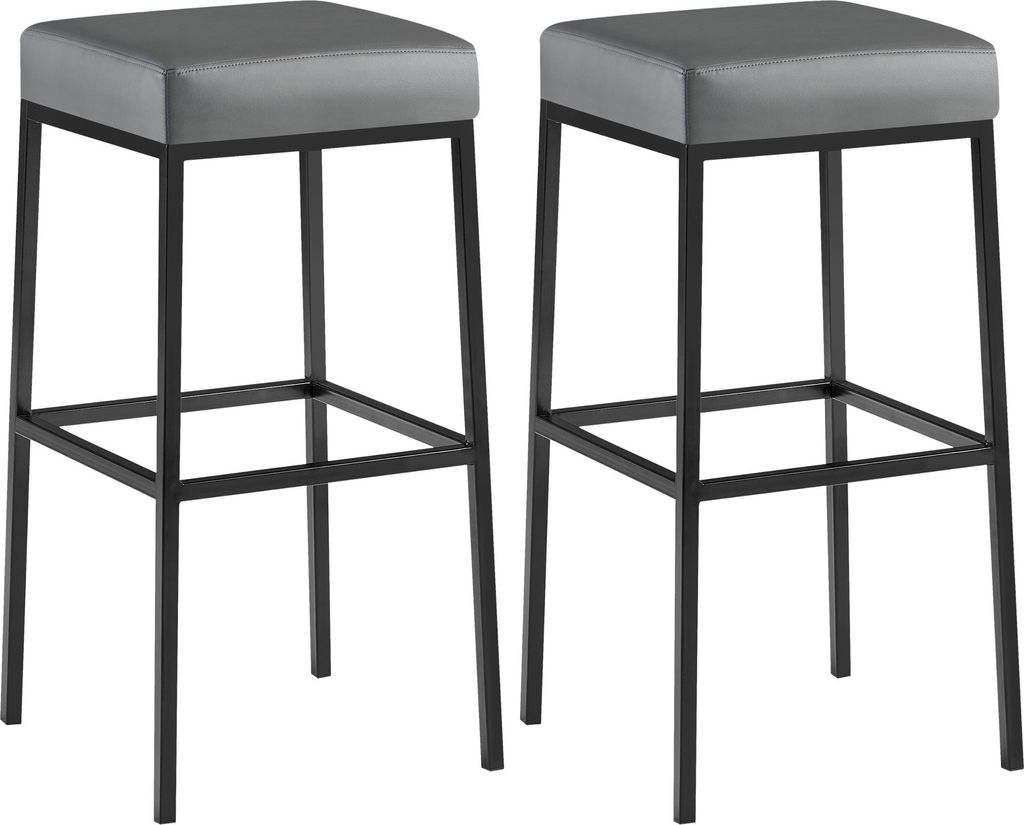 2er Set Barhocker BIDAN - Kunstleder Grau 37x37x78 cm | Barstuhl Mit Lehne Tresenhocker Tresenstuhl Kneipenhocker Kneipenstuhl