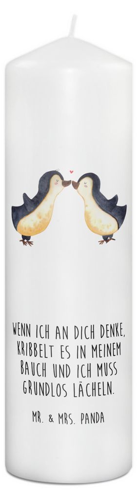 Mr. & Mrs. Panda Kerze Pinguine Kuss 29 x 8 cm XL - Weiß - Geschenk, für Frauen, Hochzeitstag, Stumpenkerze, Valentinstag, Zylinderkerze, Erinner...
