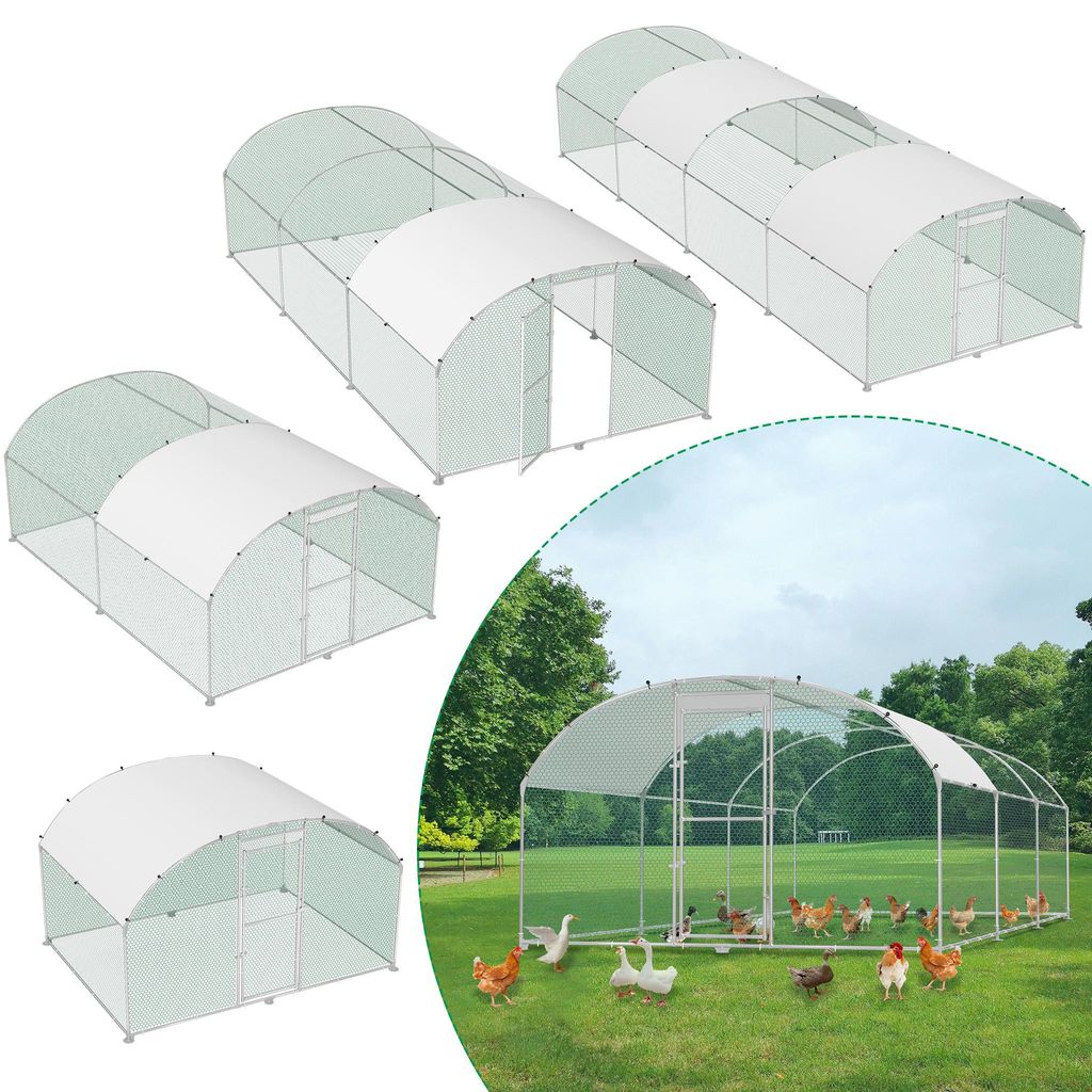 XMTECH Hühnerstall 3x4m Metall Freilaufgehege Freigehege, Geflügelstall Kleintiere, Verzinkter Stahlrahmen mit PE Dach, Bogenaufsatz