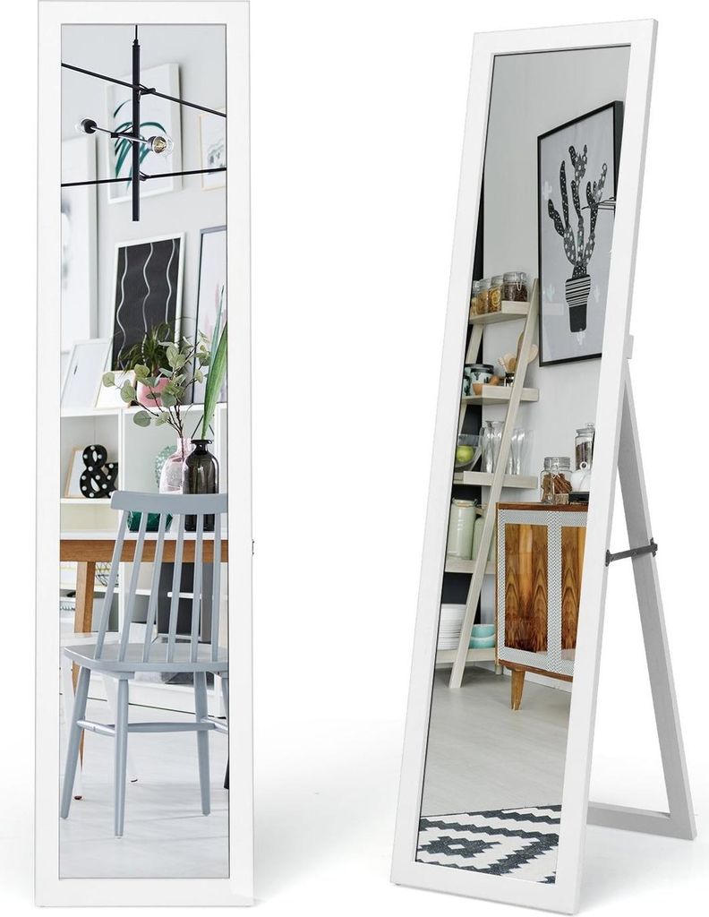 2 in 1 Ganzkörper-Spiegel Ganzkörperspiegel mit Holzrahmen 37 x 155 cm Weiß