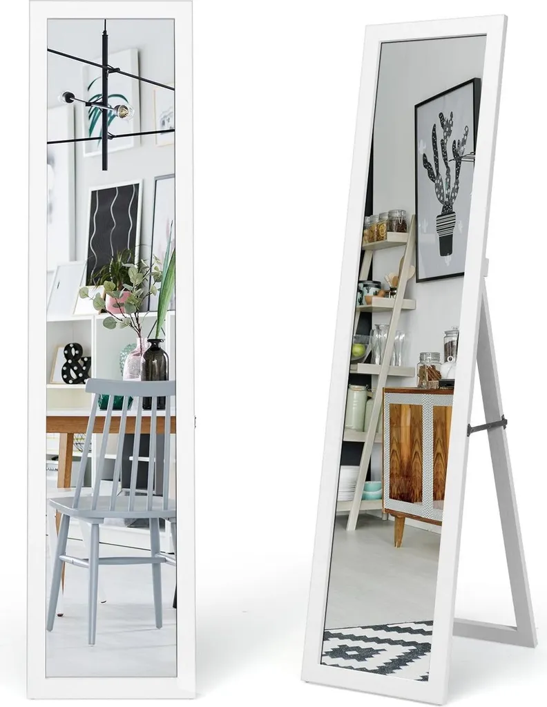 Grand miroir pleine longueur cadre bois blanc 155cm format 2 en 1 polyvalent