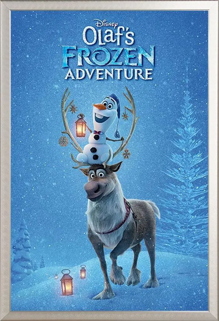 Frozen - Poster - L'avventura di Olaf - Foglio unico + cornice rimovibile, Shinsuke® Maxi alluminio argento, vetro acrilico