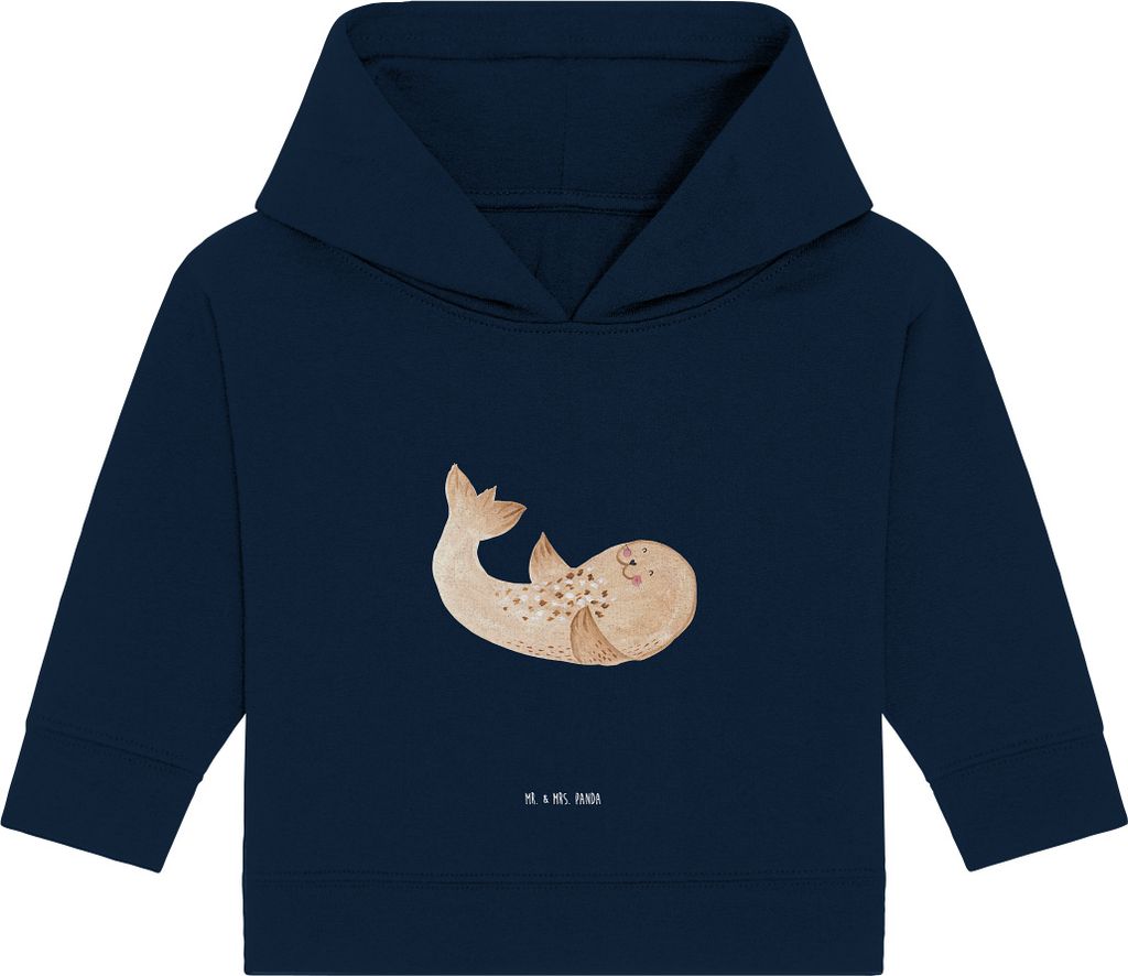 Mr. & Mrs. Panda Organic Baby Hoodie Robbe Liegen 12. - 18. Monat - French Navy - Geschenk, Strand, Kapuzenshirt, Freude, Kapuzensweatshirt, Robben...