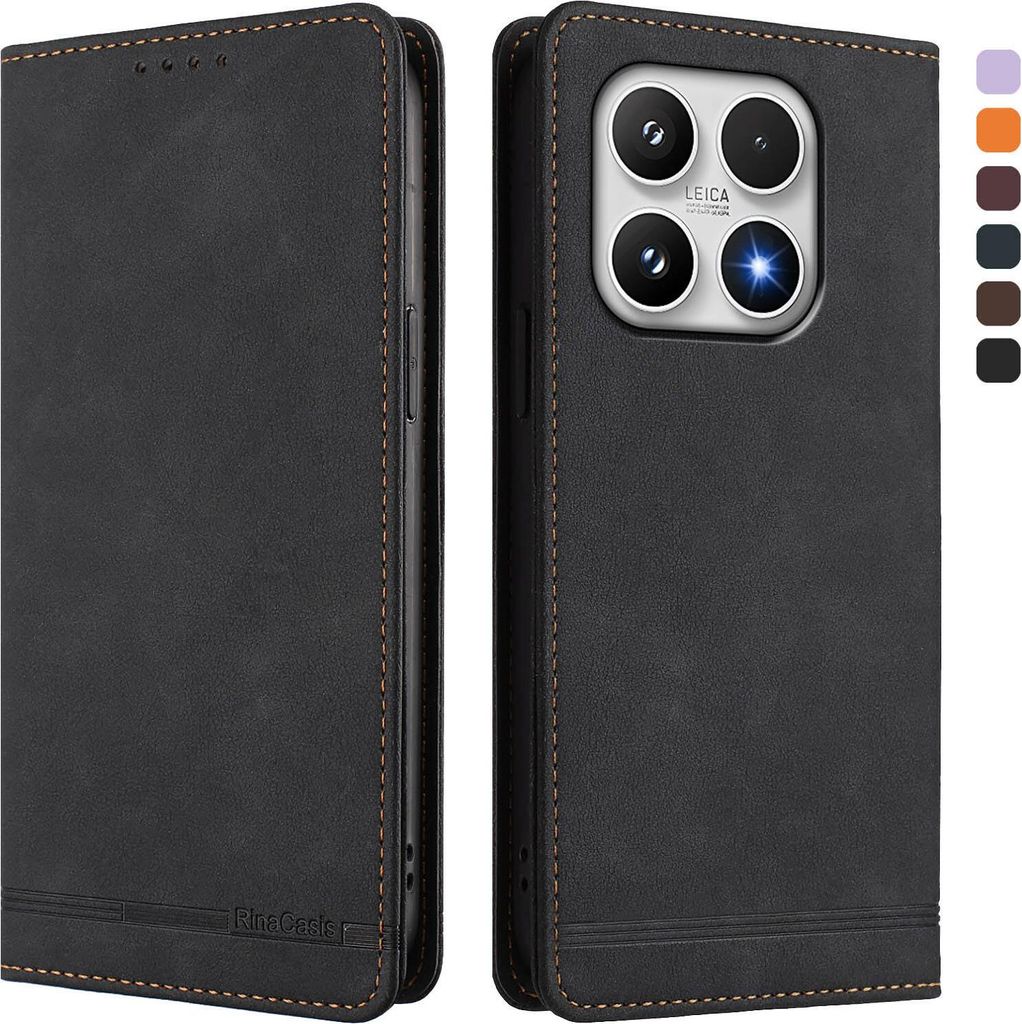 Hülle für Xiaomi 17, Retro Kunstleder Ständer Klapphülle mit Kartenfächer und Magnetische Schwarz