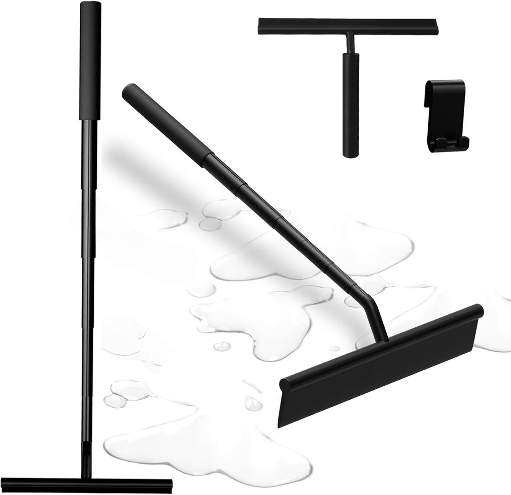 Wasserschieber mit Teleskopstiel, Duschabzieher, 23-97cm Teleskop Fensterabzieher, Bodenabzieher, Schwarz