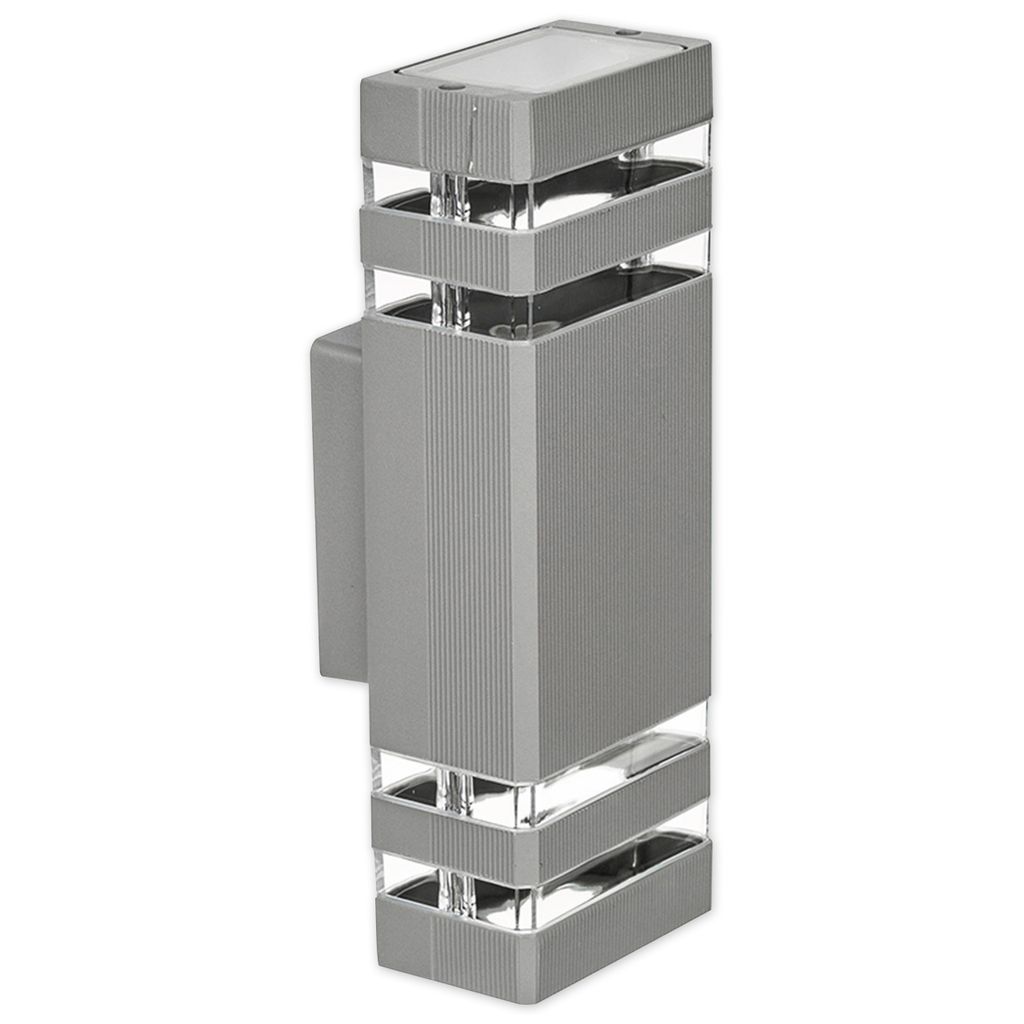 A product shot of a modern outdoor wall light.