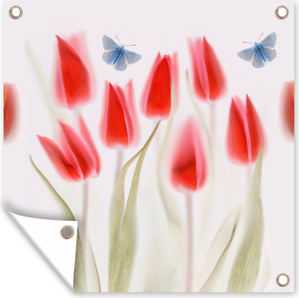 MuchoWow 50x50 cm Outdoor-Poster Gartendeko Sichtschutz Garten Poster für den Garten Bild von roten Tulpen