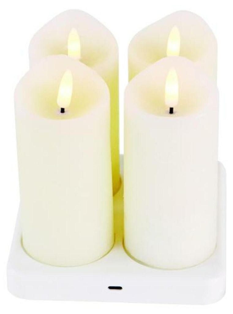 ACA Beleuchtetes Weihnachtsdekorationsset mit 4 weißen LED-Wachskerzen (warmweiß), wiederaufladbar, mit Basisstation, Fernbedienung, Schutzart IP...