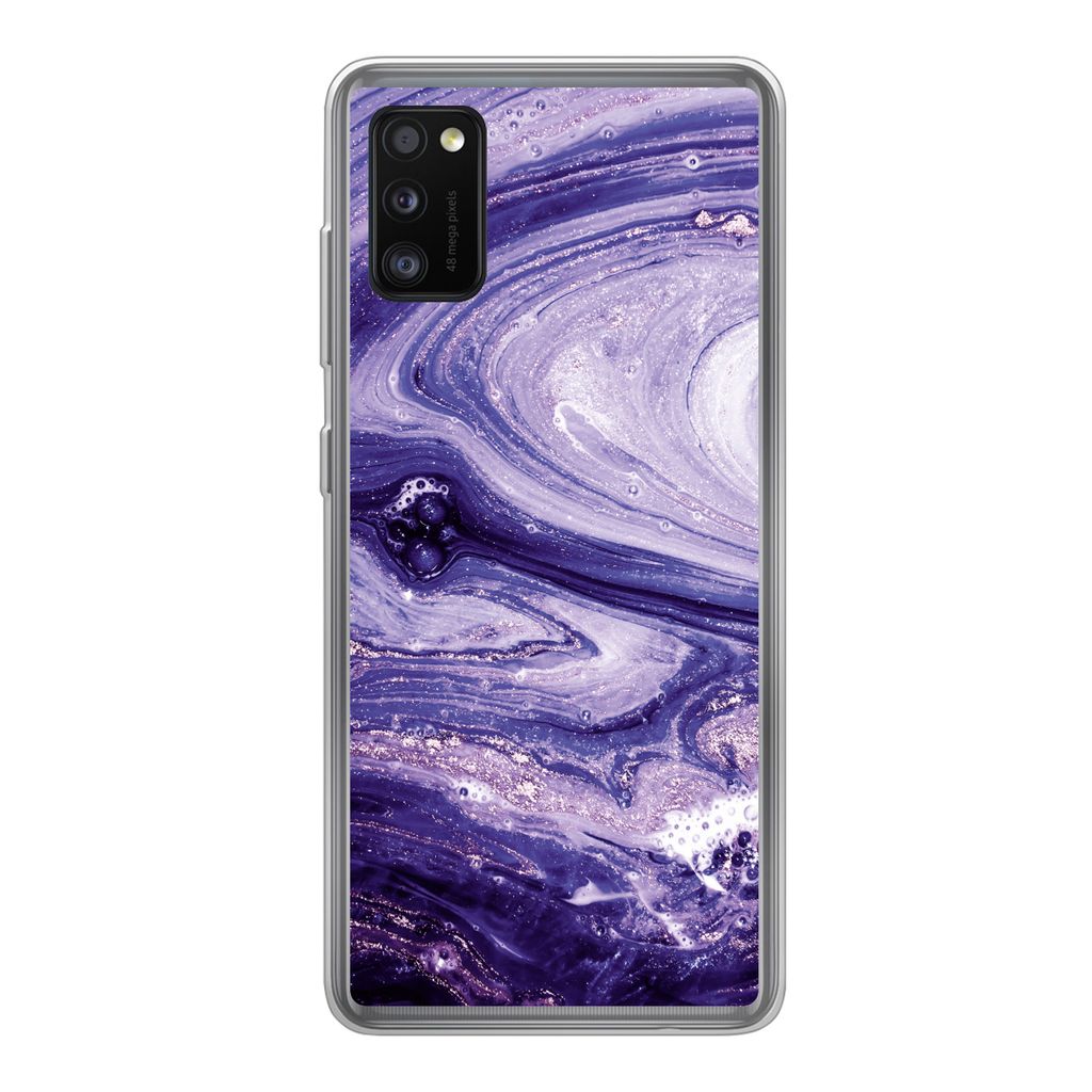 MuchoWow Handyhülle Schutzhülle Hülle für Samsung Galaxy A41 Marmor - Naturstein - Glitzer Silikon Softcase Handy Hülle - Mobiltelefon