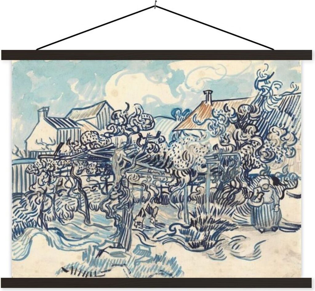 MuchoWow Textilposter Alter Weinberg mit Bäuerin - Vincent van Gogh 40x30 cm mit schwarzem Rahmen - Dekorationen
