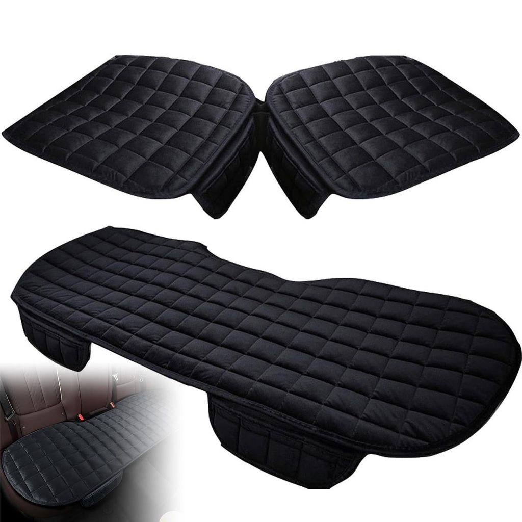 Sitzauflage Auto, Universal rutschfest Autositzauflage, 3PCS Autositzkissen für Auto-Vordersitzbezüge und Rücksitzbezüge, Schwarz