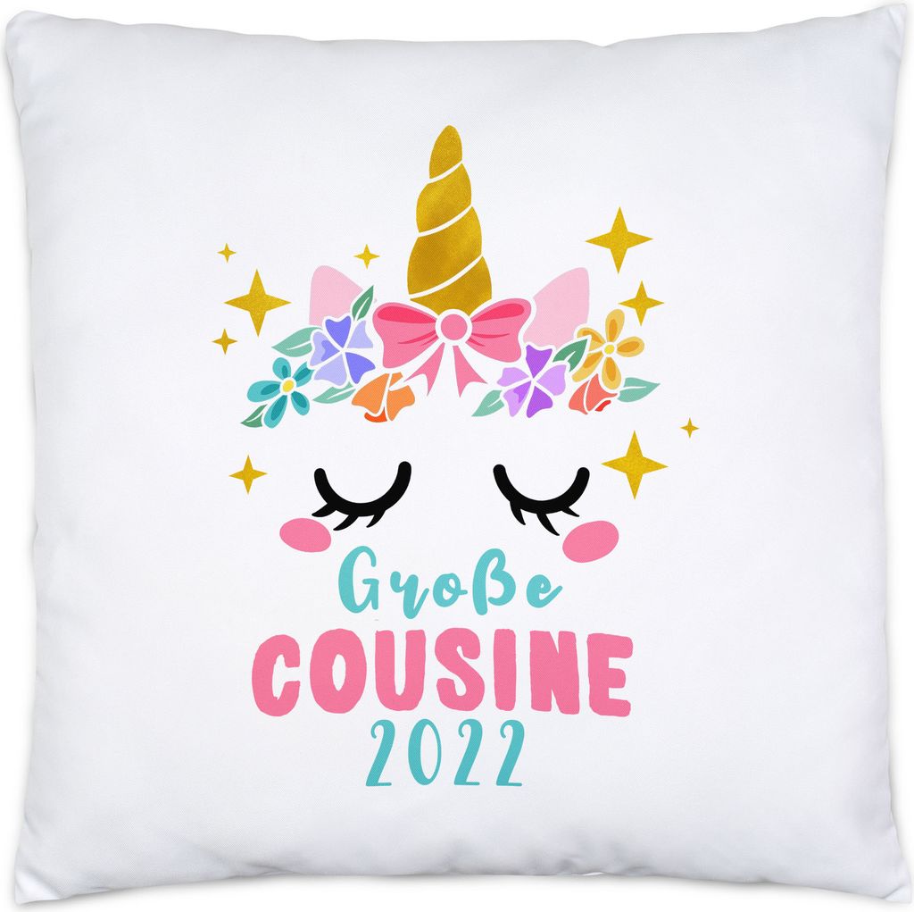 Große Cousine 2022 Kissen Inkl. Füllung Lieblingscousine Geschenkidee Geburtstag Einhorn Beste Cousine