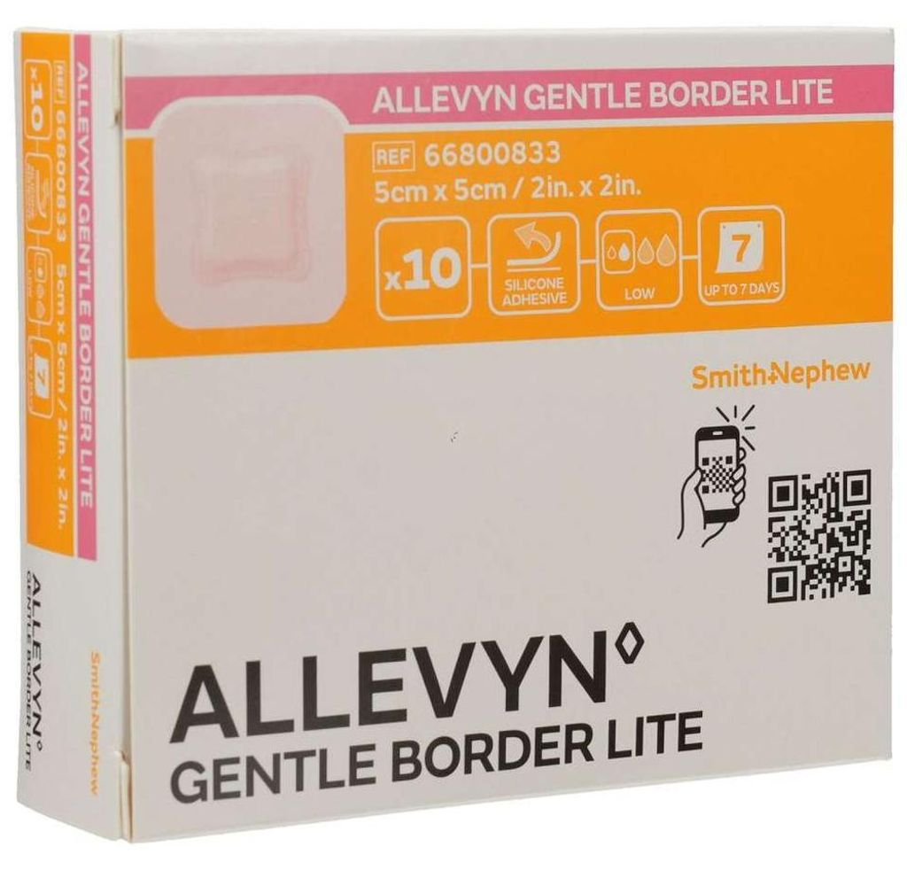 Allevyn Gentle Border Lite, apósito de 5x5 cm, 10 unidades Imagen del producto 