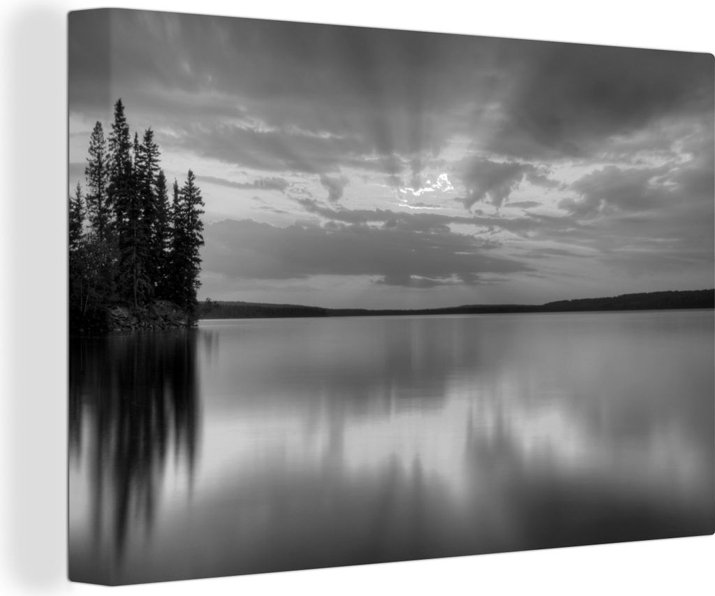 OneMillionCanvasses - Leinwandbilder - 150x100 cm, Farbenfroher Sonnenaufgang im Prince Albert Nationalpark in Kanada - schwarz und weiß, Wandbi...