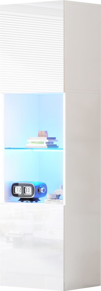 Vitrine mit LED-Beleuchtung, 1 Glasboden, 45*35*160 cm, Vitrine, freistehende Vitrine, Hochschrank, Lagerschrank, Weiße,