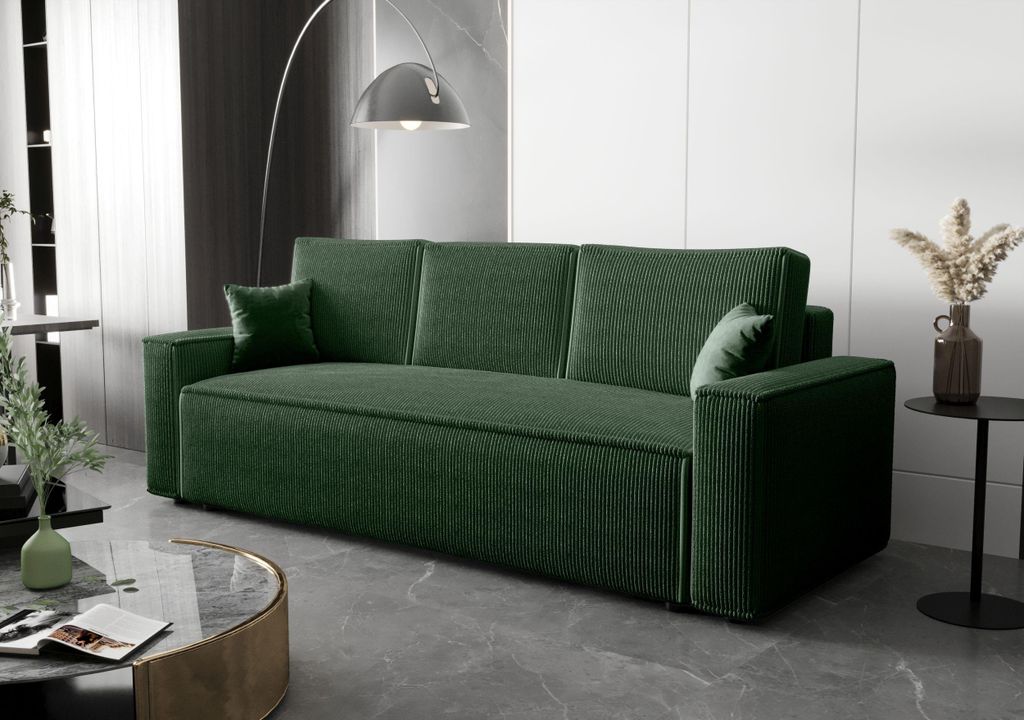 BEDANTE Sofa AMBRO Poso 14 mit Schlaffunktion Grün Sofa mit Stauraum Bettkasten Wohnzimmersofa Couch Sofa Bettsofa Poso Bettkasten Bettcouch