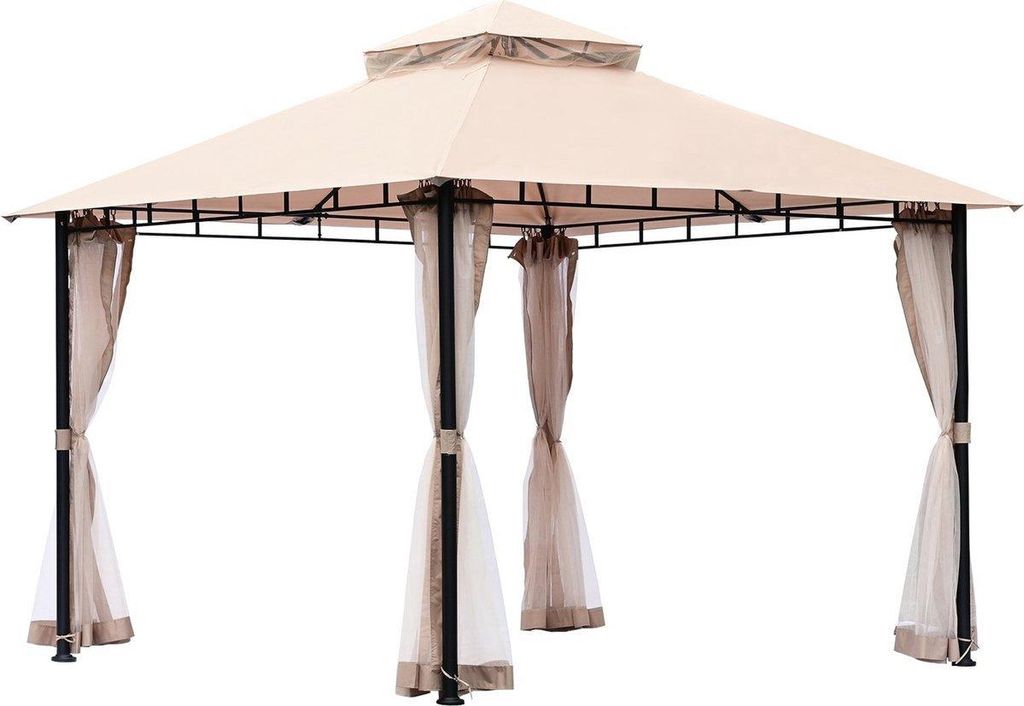 Happyment Faltbar Paviljoen 330×330×316 cm – s Falt-Pavillon mit Seitenwänden – Wasserdicht & UV-Beständig – Beige – Stahlrahmen