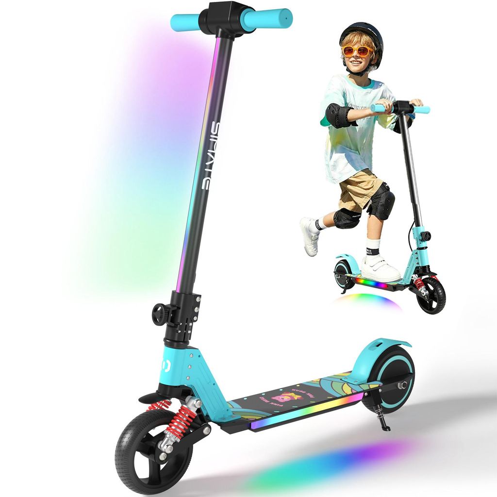 Elektroscooter Mit Stoßdämpfende, LED-Anzeige E Scooter Kinder, Klappbar Elektroroller Geschenk Für Kinder 6-12 Jahren - Himmelblau