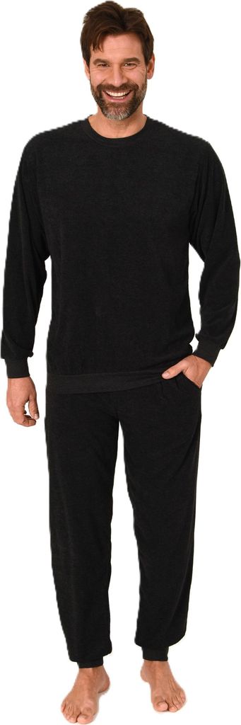 Normann Herren Frottee Schlafanzug lang unifarben mit Bündchen – Pyjama auch in Übergrößen ; anthrazit-mel. , 50