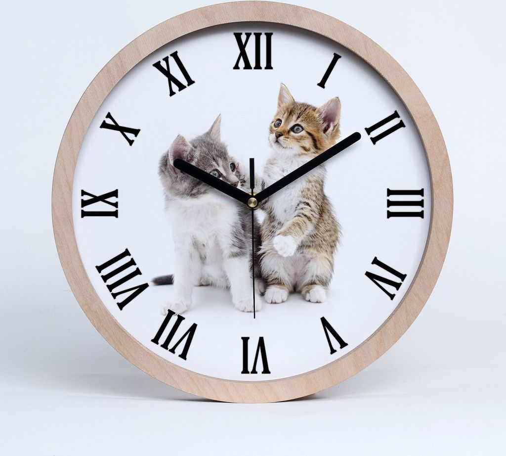 Holzuhr 20fi cm wanduhr - schwarze Spitzen - zwei kleine Katzen