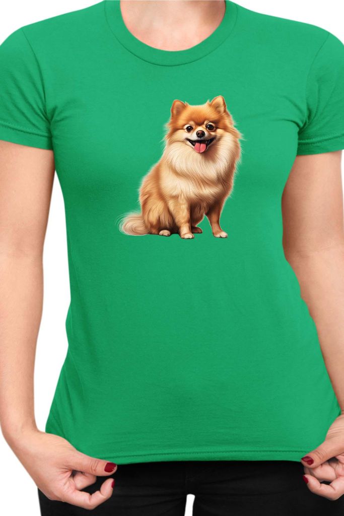 Damen T-Shirt Dogs Breeds Pomeranian Dog Breed 006, Lady XL / Grün