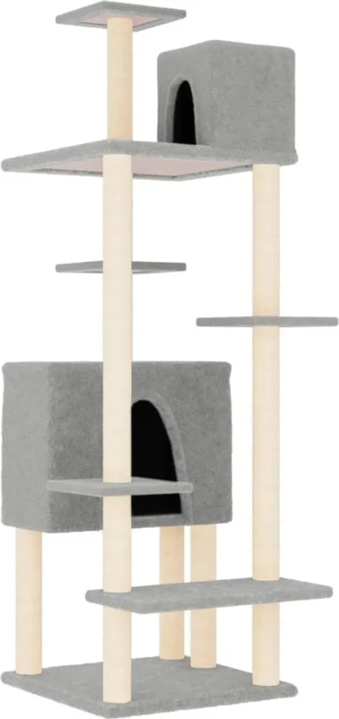Graffiatoio Albero per Gatti 154 cm Grigio Chiaro in Sisal Naturale