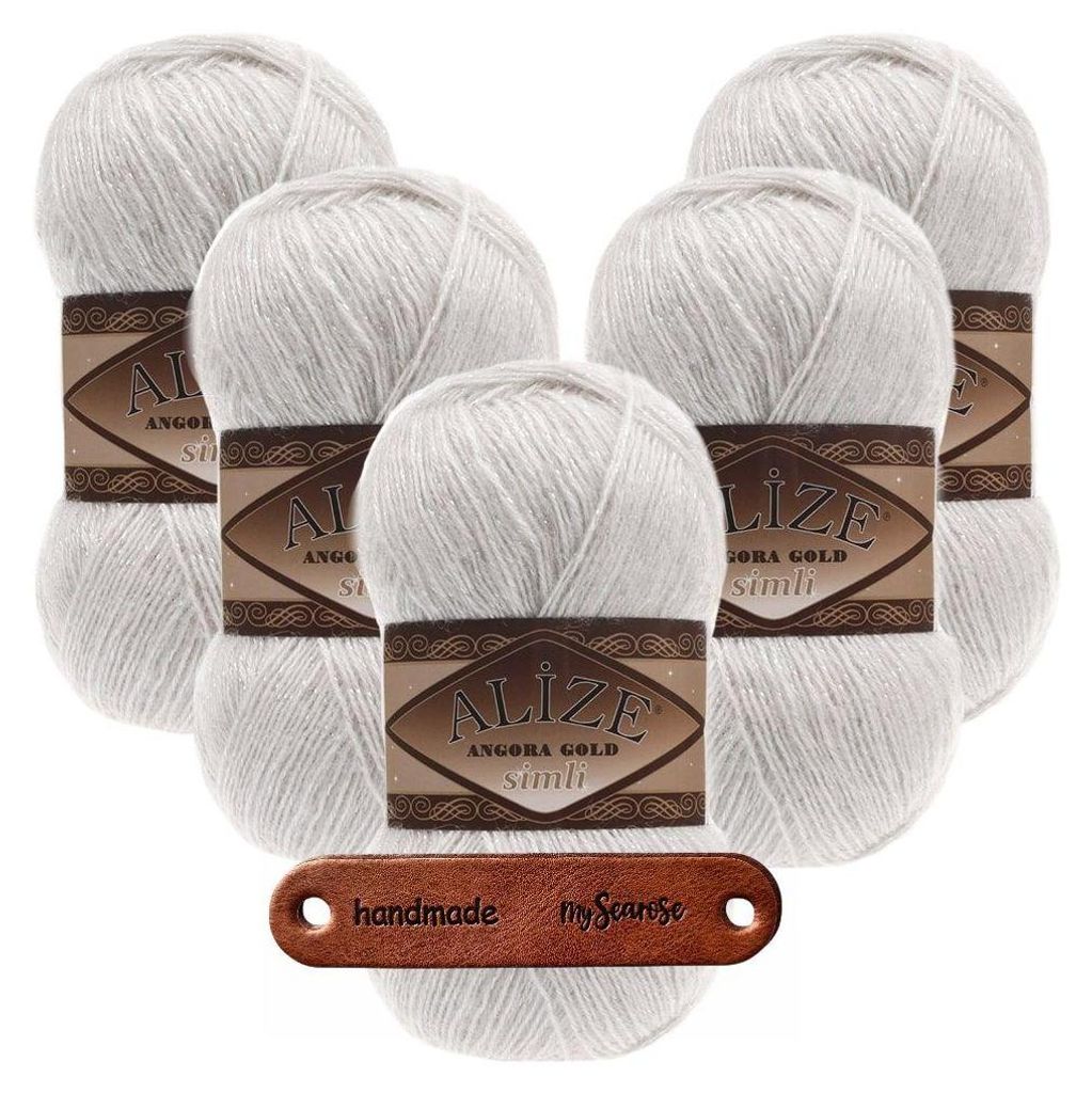 5 x ALIZE Angora Gold Simli 599 Bone mit Label Produktbild 