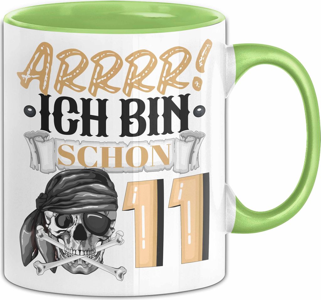 11. Geburtstag Geschenk Tasse Becher Jungs Pirat Arrrr Ich Bin Schon 11 (Grün)