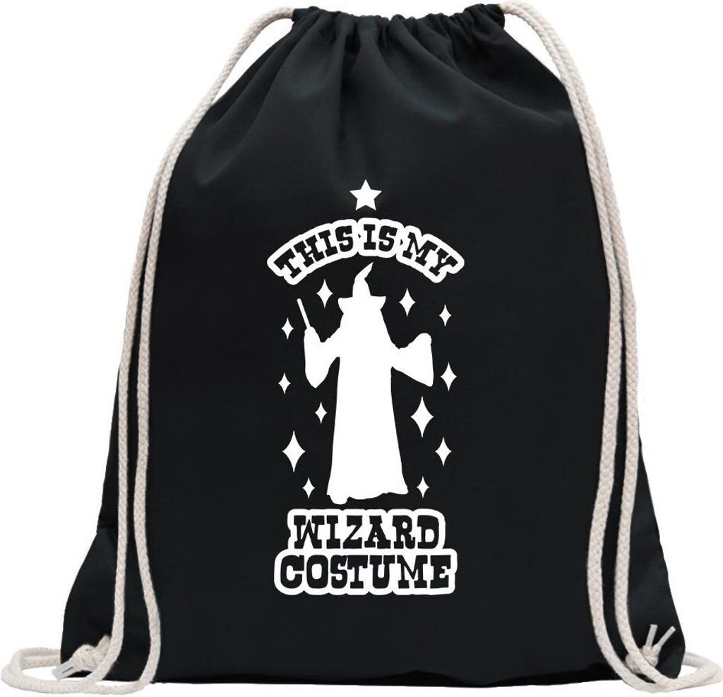 Kiwistar - Turnbeutel - schwarz - This is My Wizard Costume - Fun Rucksack Sport Beutel Gymsack Baumwolle mit Ziehgurt