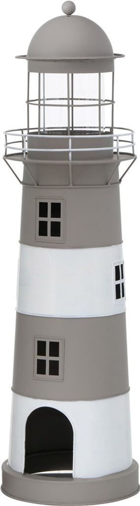Laterne LONG ISLAND grau braun weiß Leuchtturm Windlicht Produktbild 