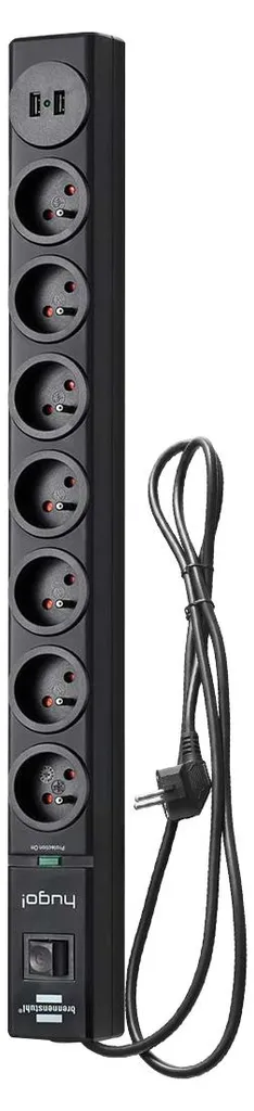 Brennenstuhl Multiprise 7 Prises Type E avec 2 Ports USB Noir Parafoudre