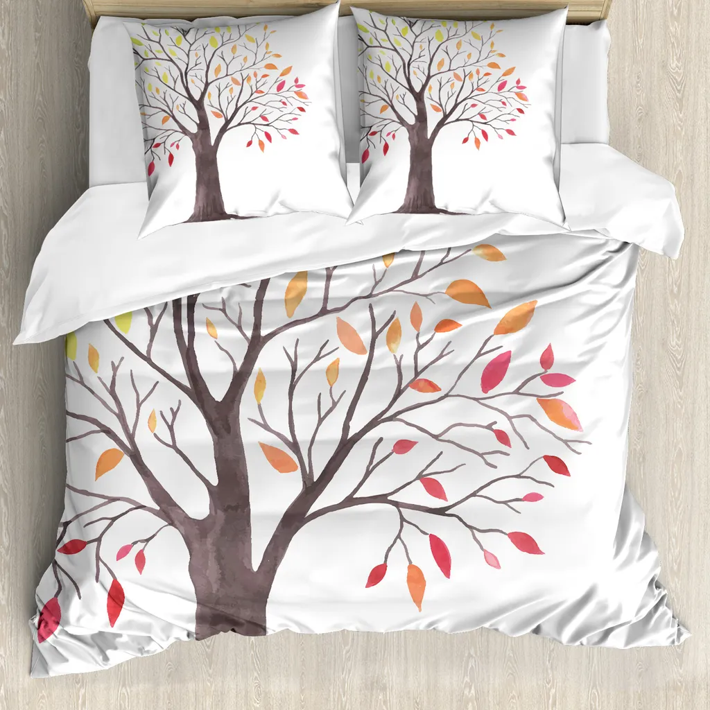 ABAKUHAUS Copripiumino Wald, alberi della foresta con foglie, antiacaro, adatto a chi soffre di allergie, con federe, 155 cm x 220 cm - 80 x 80 cm, multicolore
