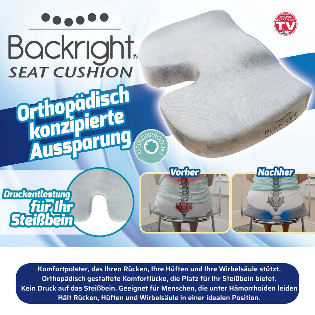  feela.® Orthopädisches Sitzkissen [3 Härtegrade] -  Ergonomisches, für Bürostuhl & Co - Wirkt Schmerzreduzierend, Erhöht  Sitzkomfort, Fördert Durchblutung und Entlastet das Steißbein (Medium)