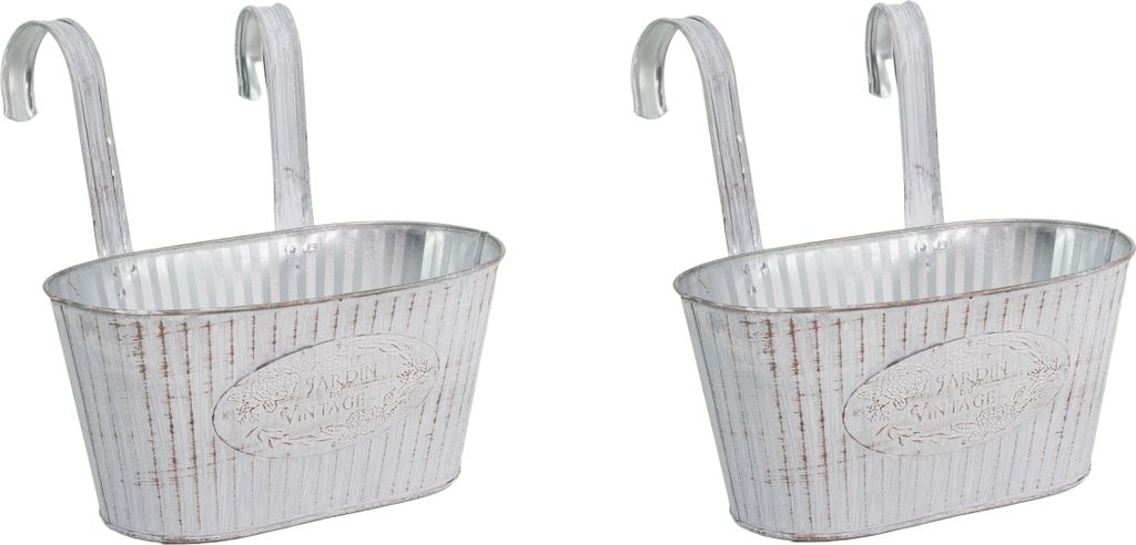 Metall Hängetopf weiß mit 2 Henkel 25 x 13cm - 2 Stück Blumentopf hängend Balkon Pflanz-Schale