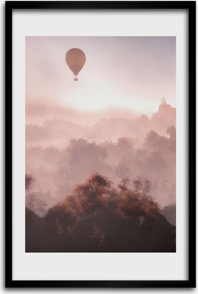 Bild - Bilderrahmen - 40 cm x 60 cm - MDF - Rahmen - Wandkunst - Fliegende Wald Ballon